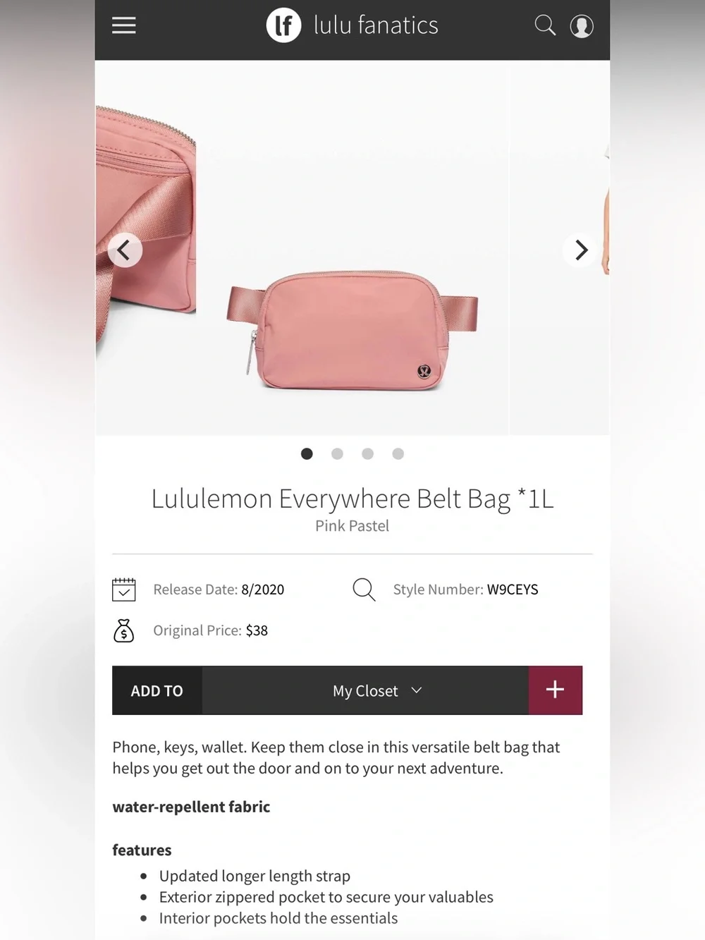 Lululemon Everywhere Belt Bag *1L in Pink Pastel
